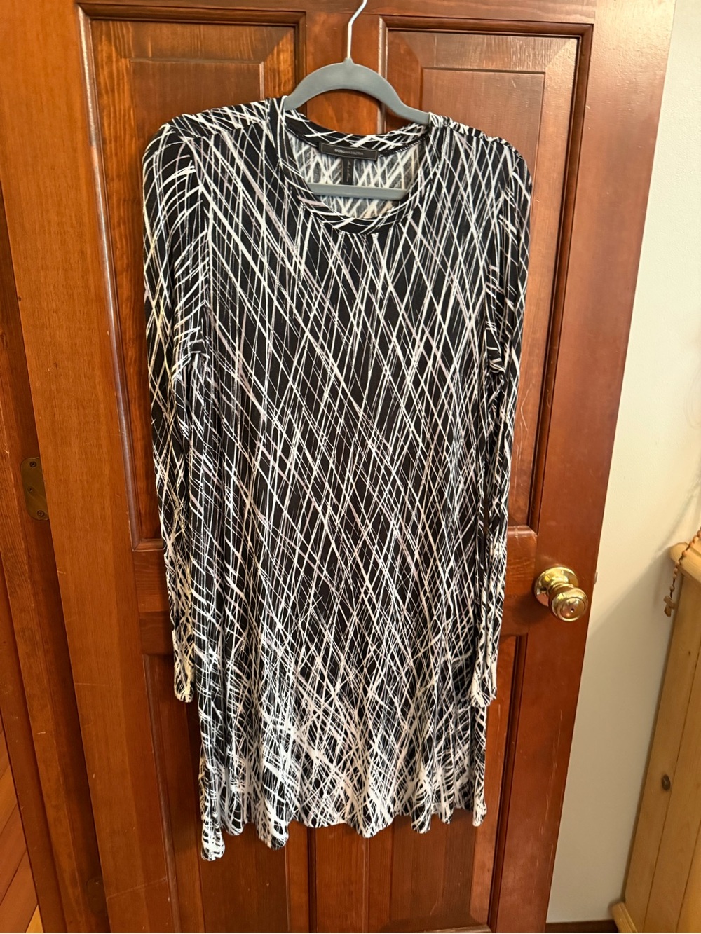 BCBGMAXAZRIA Jeanna Crosshatch Black White Swing Dress